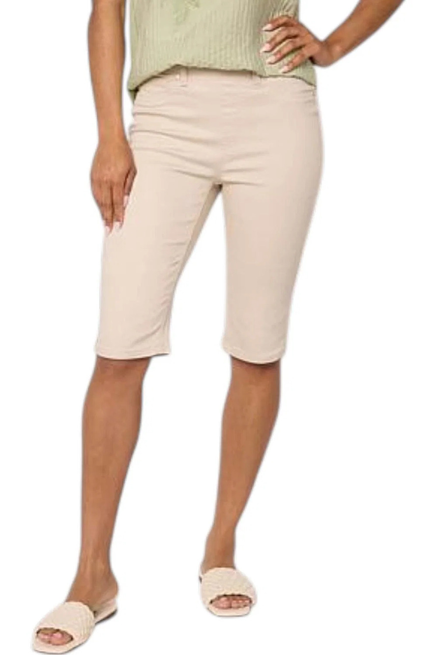 DG2 by Diane Gilman Women's Solid Denim Pull-On Bermuda Shorts Sand - Petite